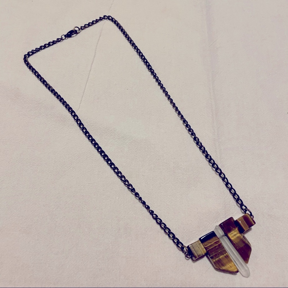 Tigers eye and quartz necklace